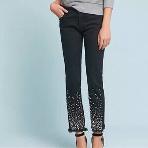 Pilcro Slim Straight Jewel Embellished Cropped Jeans Black Size 25